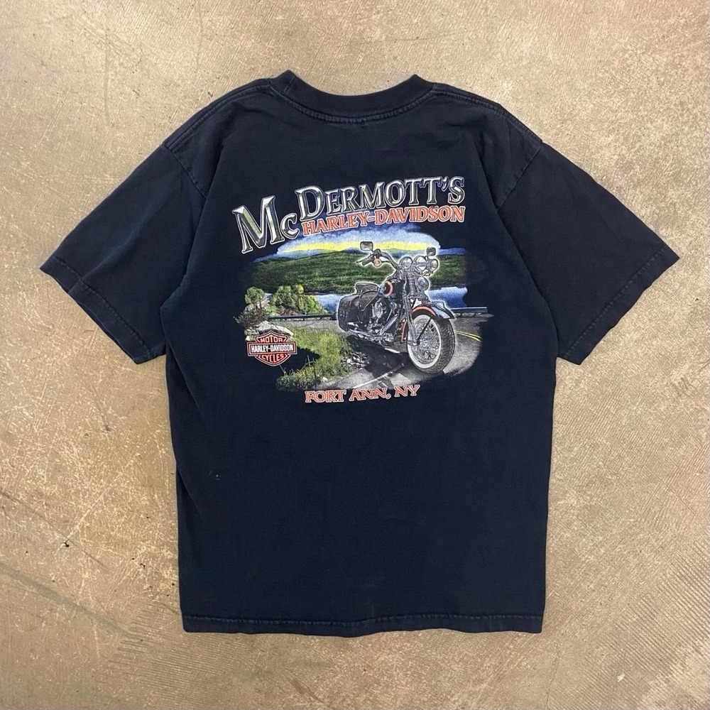 Vintage Harley Davidson Fort Ann, New York Biker 2000s Motorcycle Pocket Shirt M
